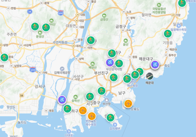 체육 시설 지도 화면 - 주변 체육 시설 위치를 지도로 표시